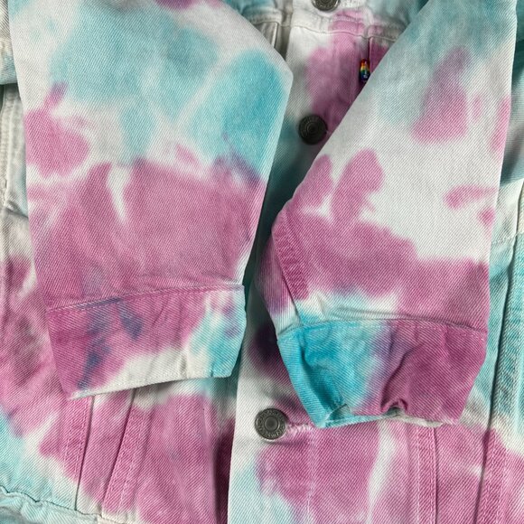 Levi's Pride Use Your Voice Jean Jacket Extra Small White Colorful Tye Dye Denim - Picture 2 of 16